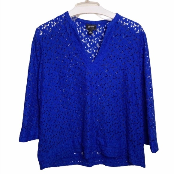 Nicole by Nicole Miller Tops - Nicole by Nicole Miller Royal Blue Lace Blouse